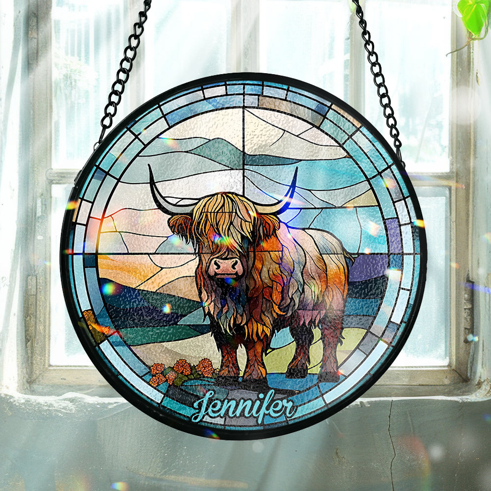 Love Highland Cow - Personalized Stained Glass Suncatcher