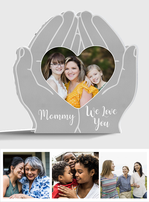 Mom We Love You Hand Holding Heart - Personalized Mother Shaped Light Box
