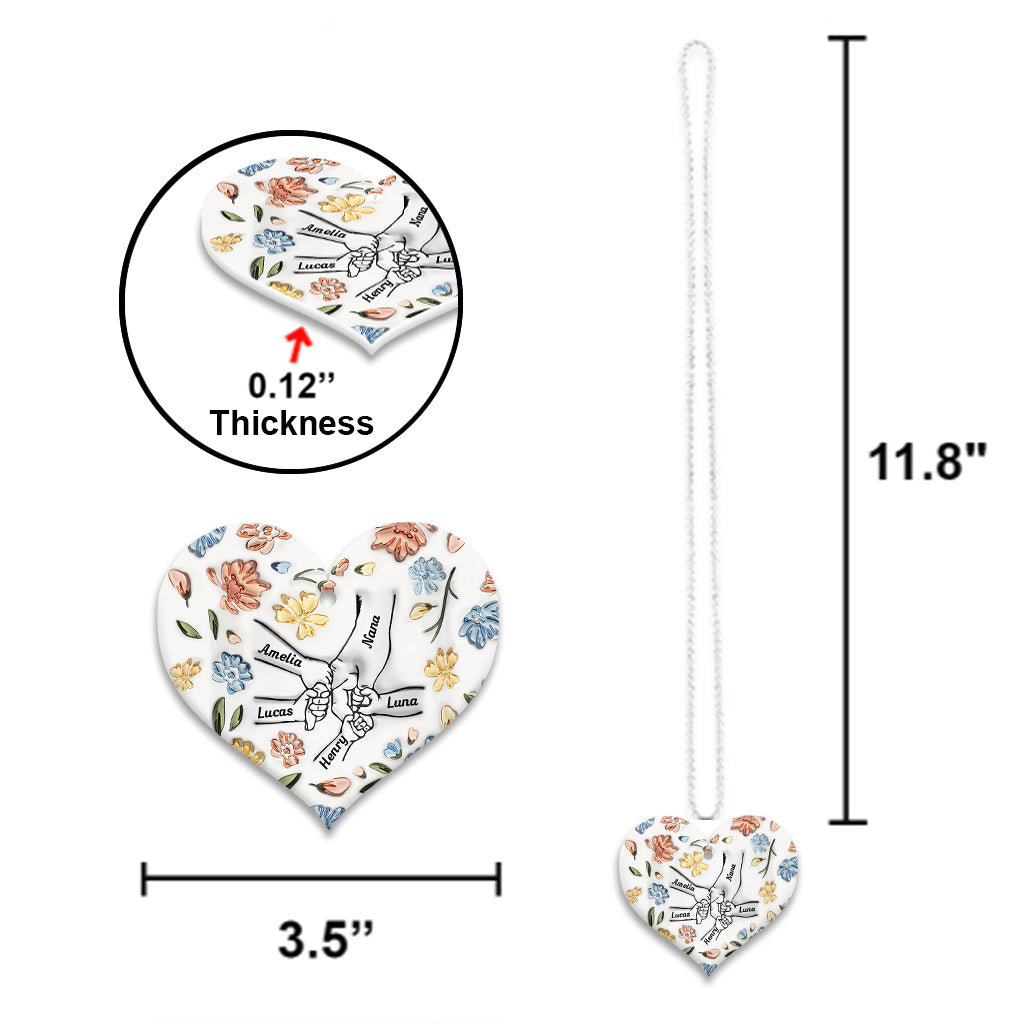 Floral Inflated Hands Holding - Personalized Grandma Car Ornament