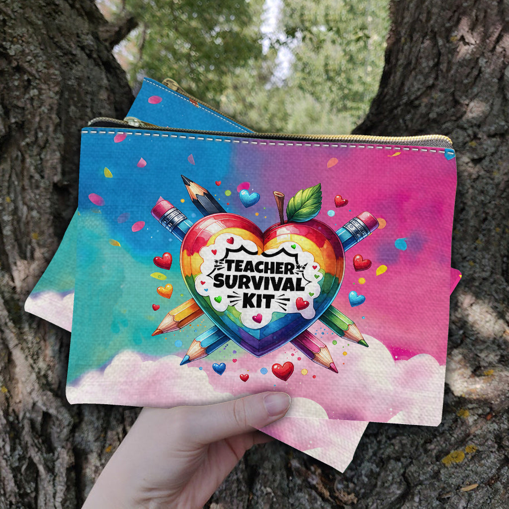 Trousse de survie pour enseignants - Cœur coloré - Pochette personnalisée pour enseignants