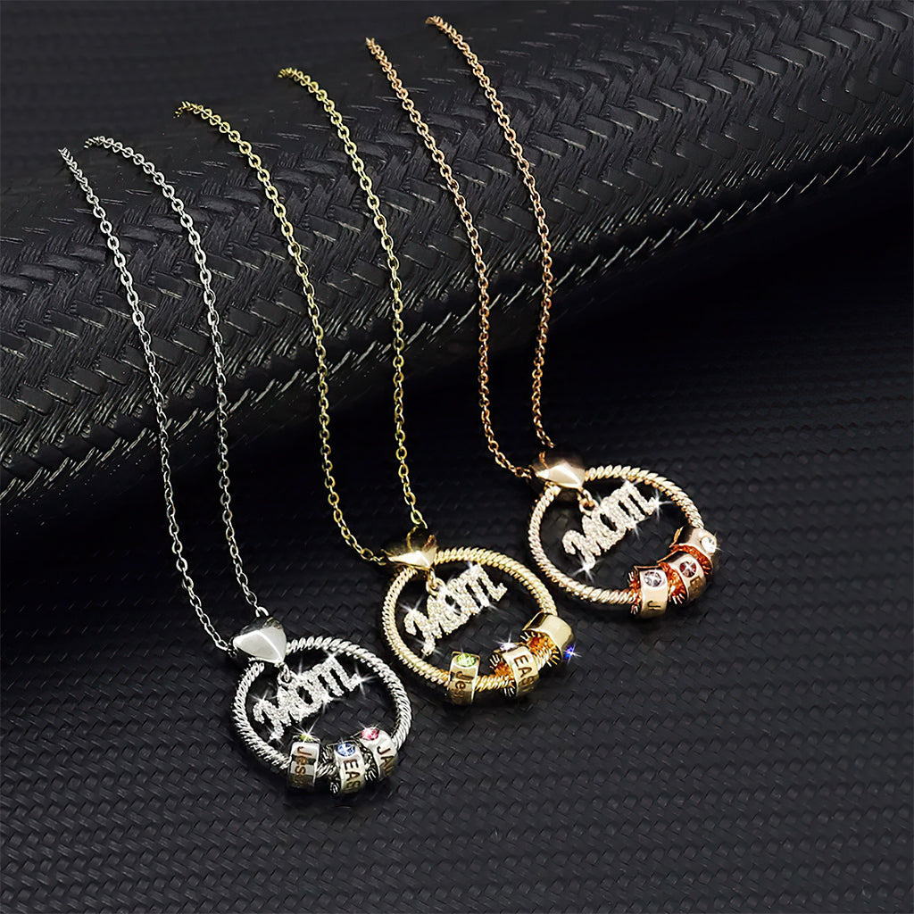 Round Pendant Mom's Necklace With Charms - Personalized Mother Round Pendant Mom's Necklace With Charms