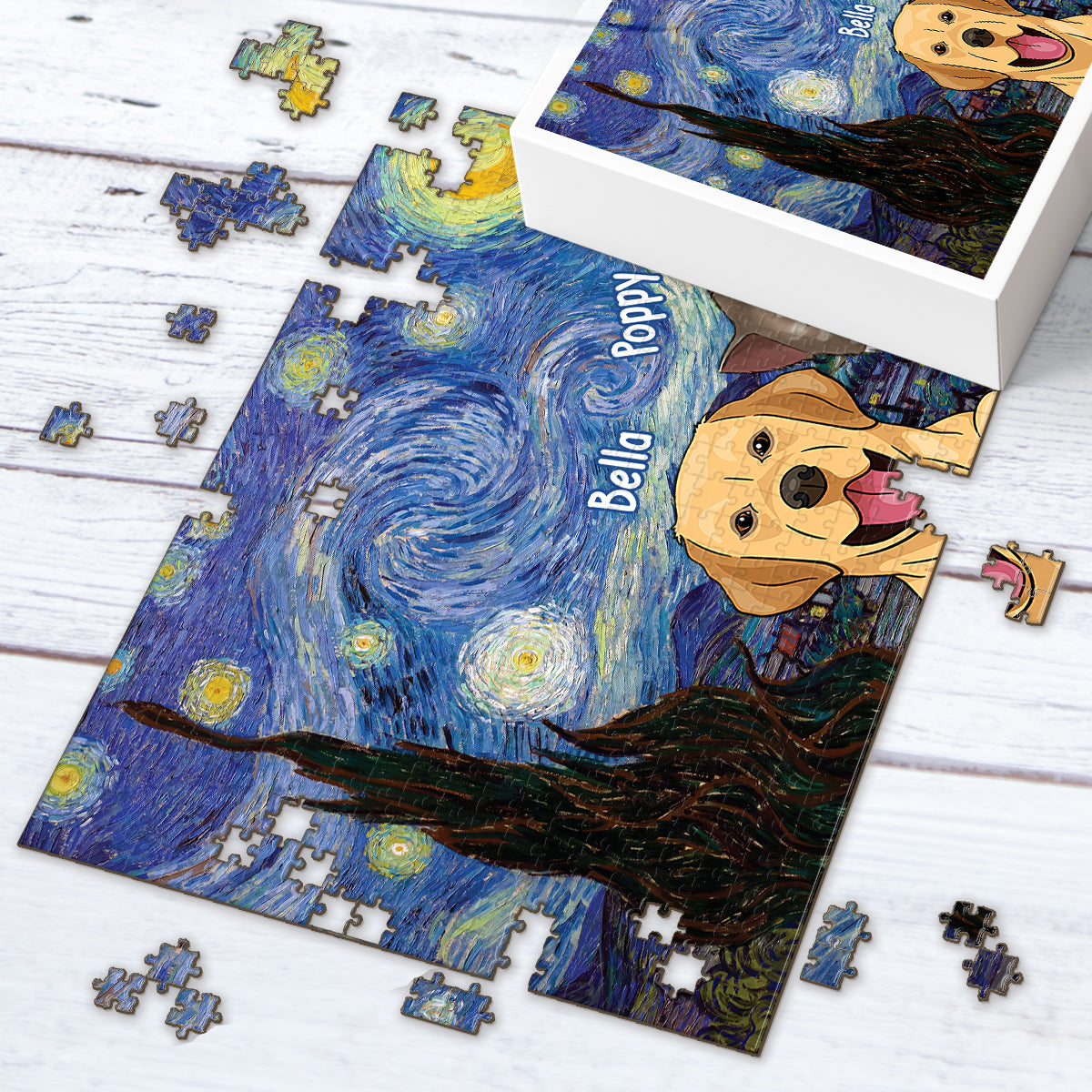 Van Gogh Starry Night Cat - Personalized Cat Jigsaw Puzzle