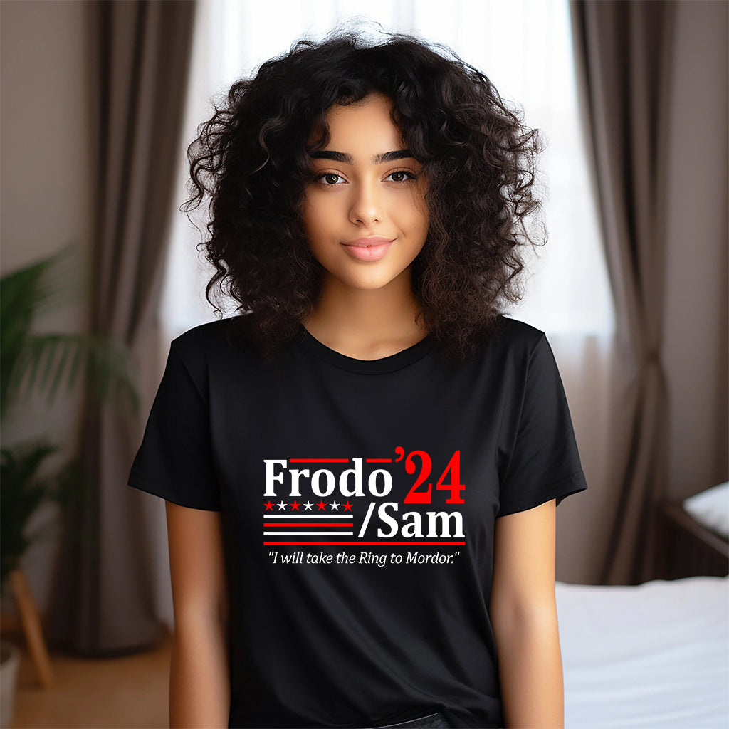 Hobbit-Duo-Wahl 2024 – Ich bringe den Ring – Lustiges Buch-Nerd-Film-Cosplay-USA-Humor – XS–6XL – Unisex-T-Shirt aus weichem Material