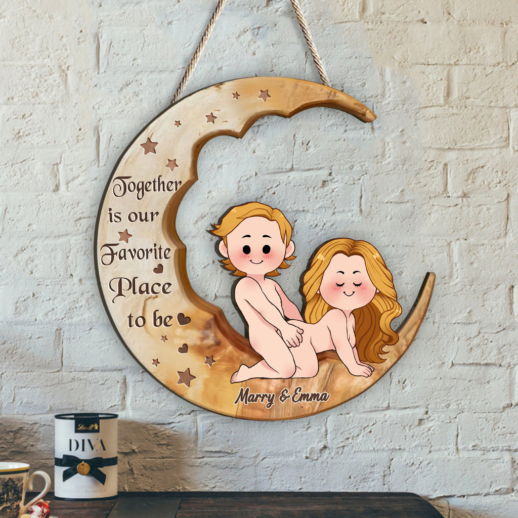 Together Is Our Favourite Place To Be - Personalized Couple Custom Shaped Wood Sign