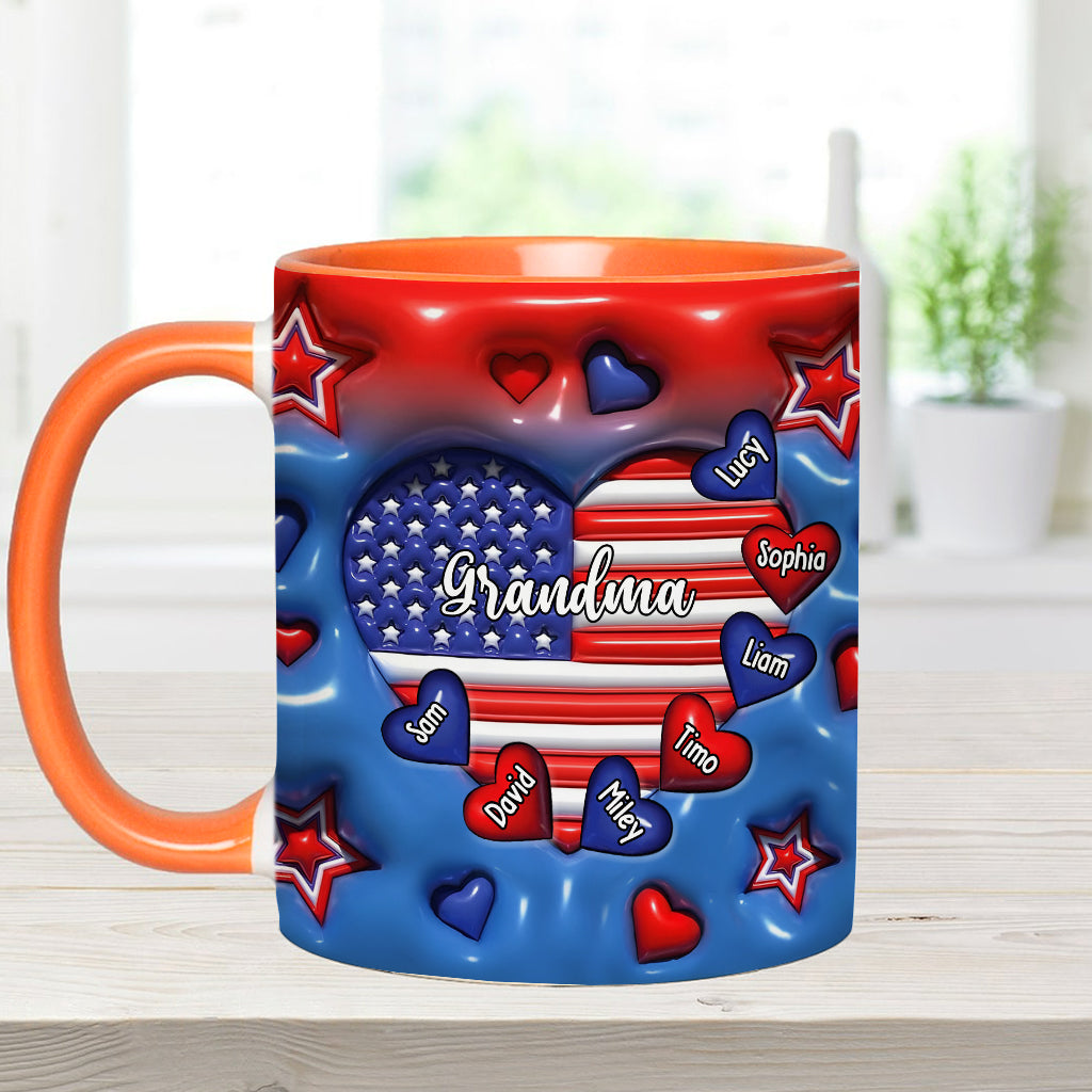Grandma & Grandkids Puff Heart Flag - Personalized Grandma Accent Mug