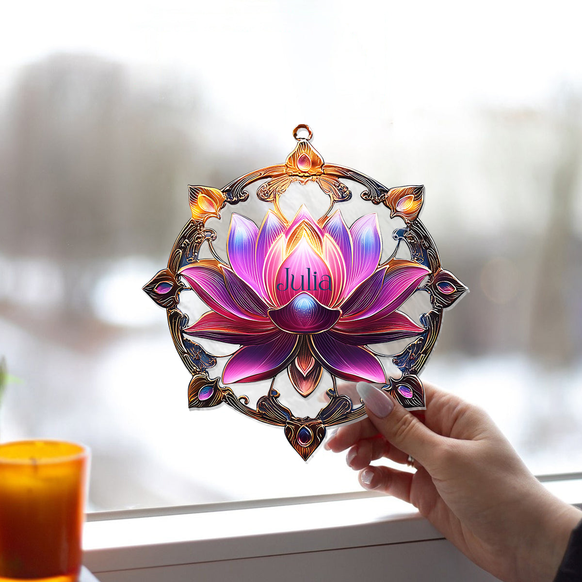 Beautiful Lotus - Personalized Yoga Window Hanging Suncatcher Ornament