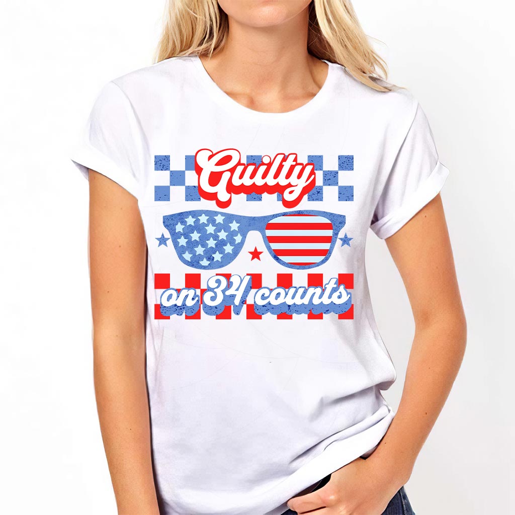 T-Shirt für verurteilte Straftäter, T-Shirt mit der Aufschrift „Schuldig in 34 Fällen“, Trump-T-Shirt zum 4. Juli, Lustiges Pro-Trump-2024-T-Shirt, MAGA-T-Shirts