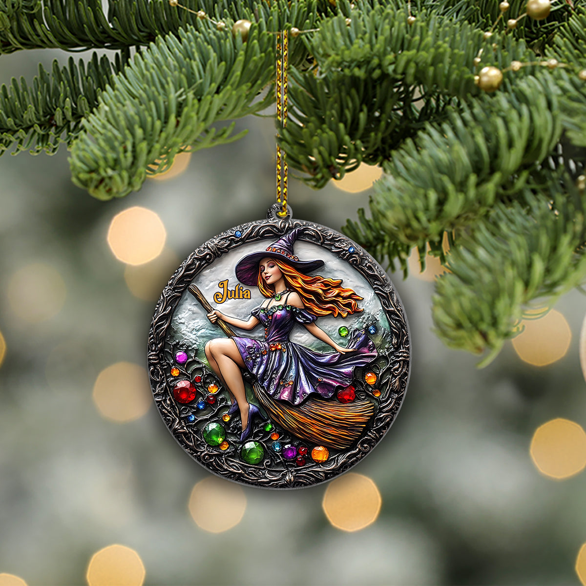 Beautiful Witch - Personalized Witch Shaped Aluminium Ornament (Print On Both Side)