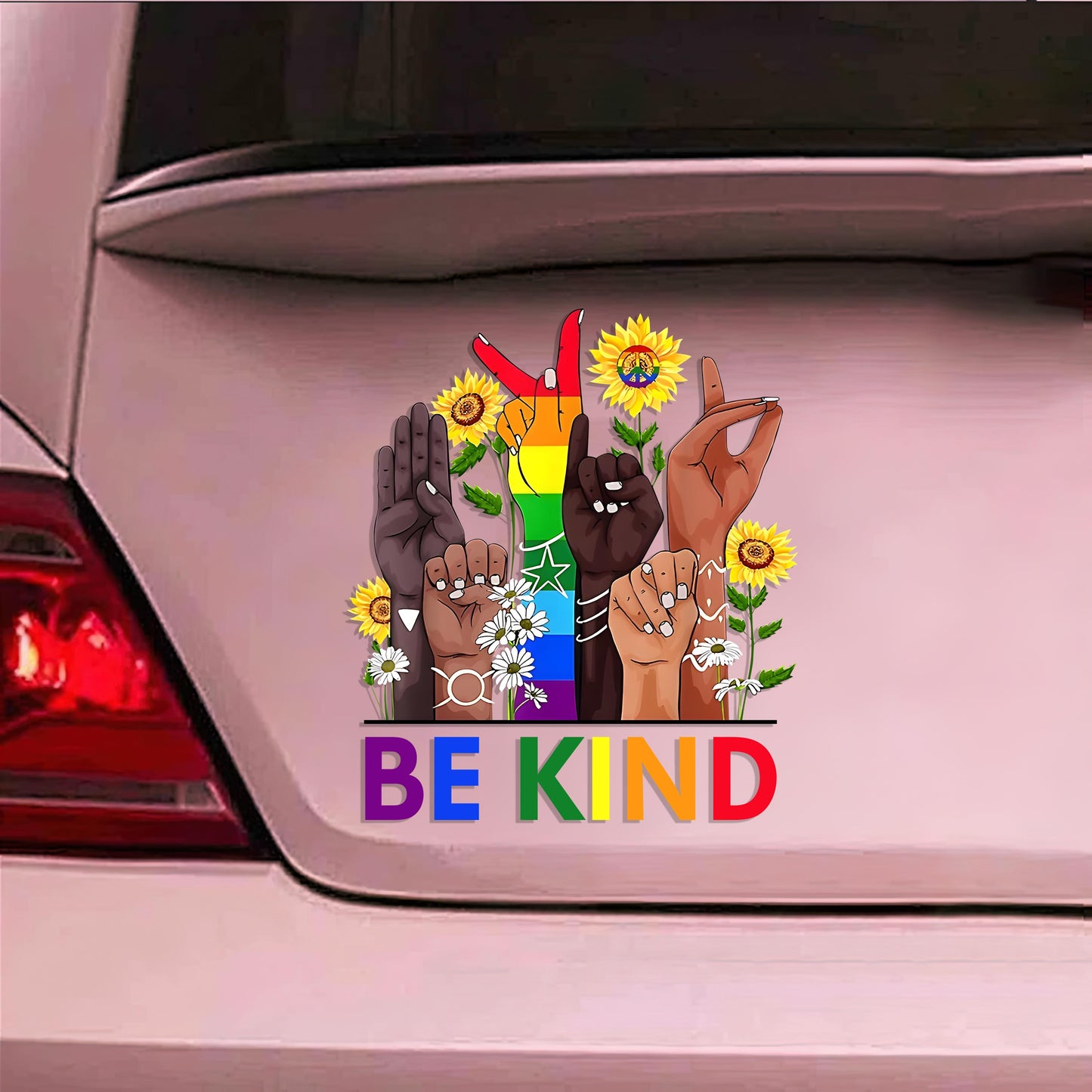 Be Kind Sign Language Rainbow Peace Sign - LGBT Support Decal Full