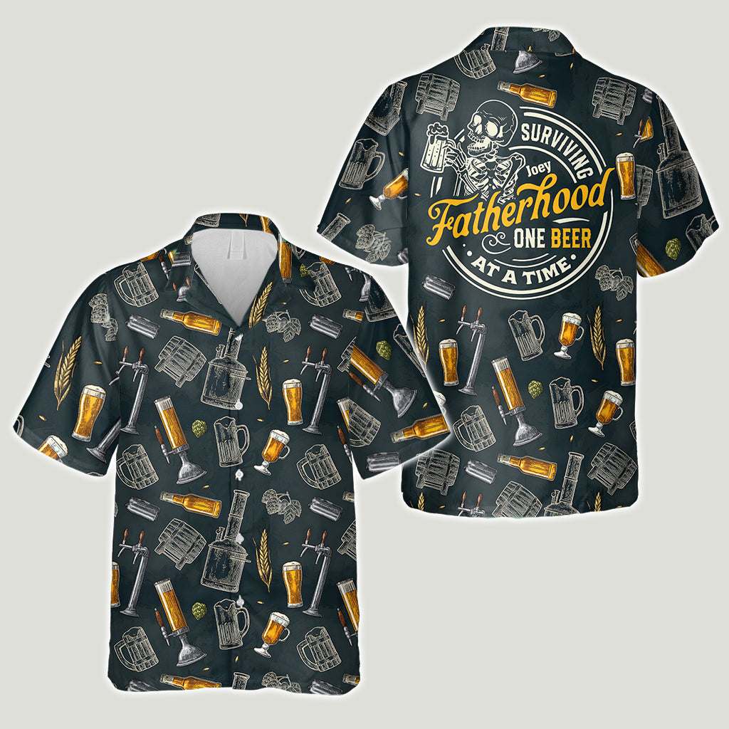 Surviving Fatherhood One Beer At A Time - Personalized Father Hawaiian Shirt