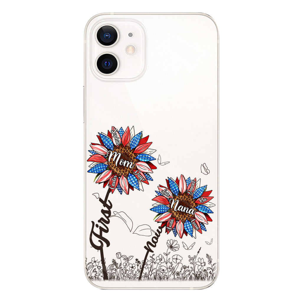 First Mom Now Grandma Sunflower Version - Personalized Grandma Clear Phone Case