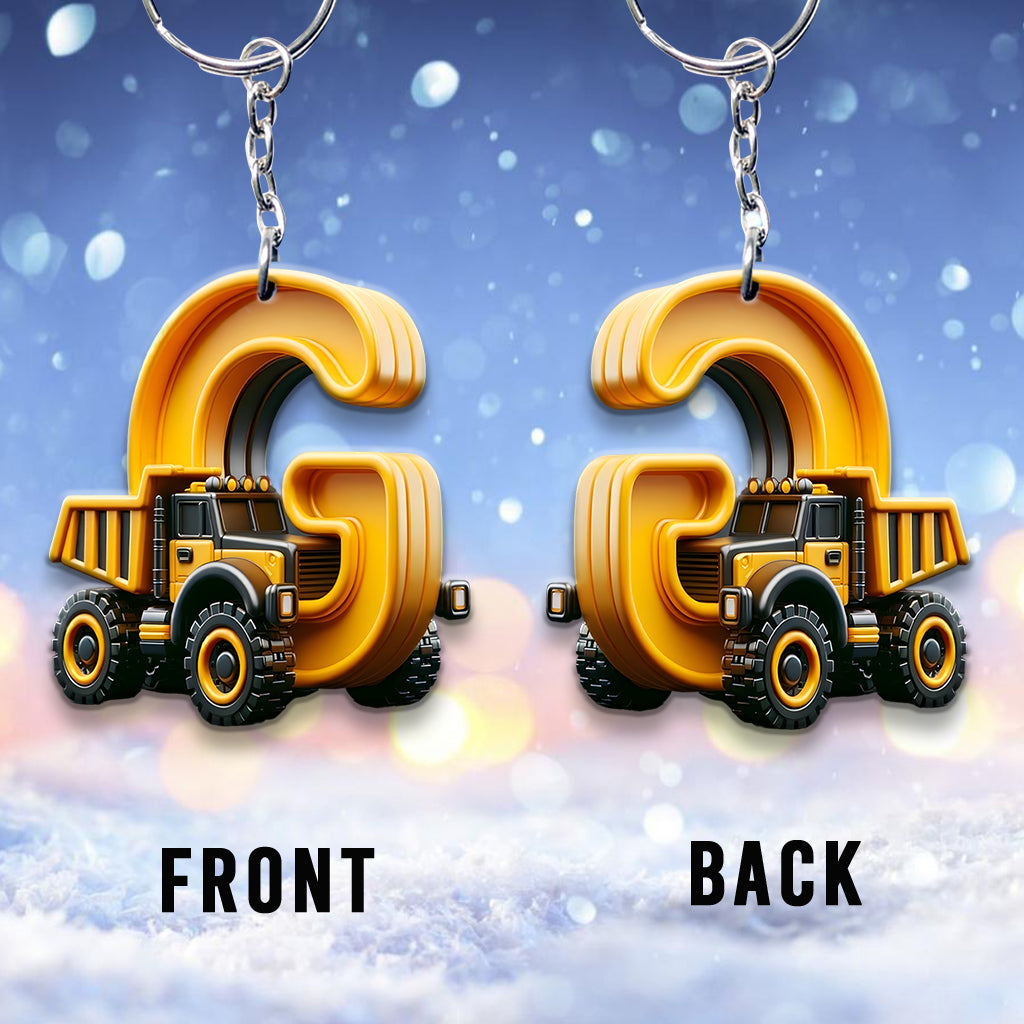 Construction Vehicles Letter - Personalized Kid Keychain