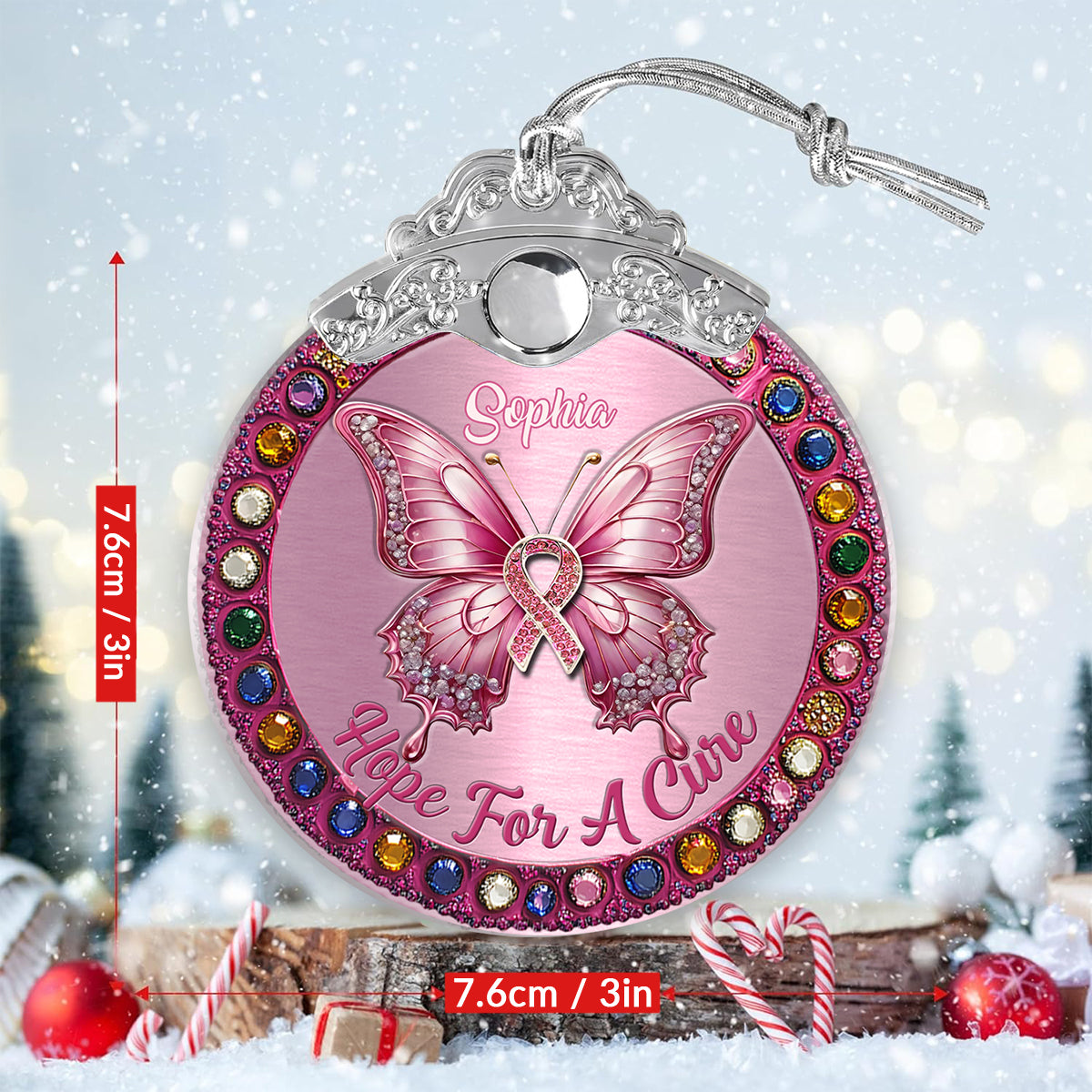Hope For A Cure - Personalized Breast Cancer Awareness Vintage Ornament