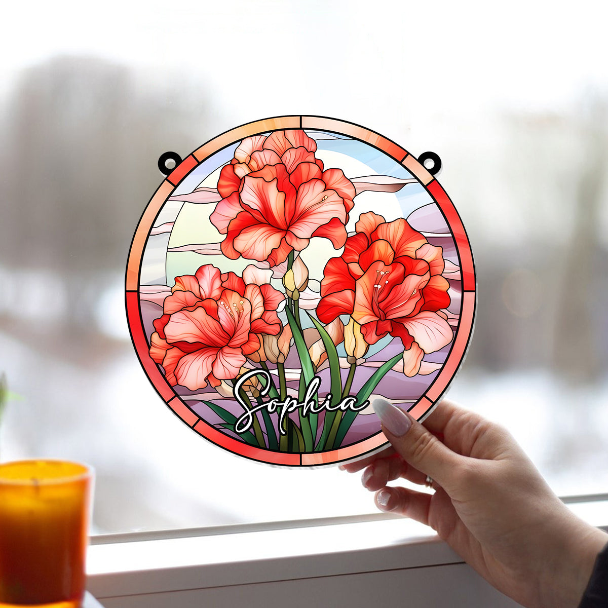 Stained Glass Birth Month Flowers - Personalized Birthday Window Hanging Suncatcher Ornament