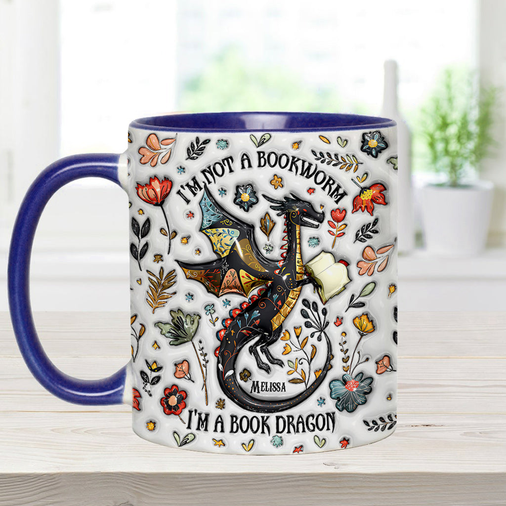 I'm Not A Book Worm I'm A Book Dragon - Personalized Book Accent Mug