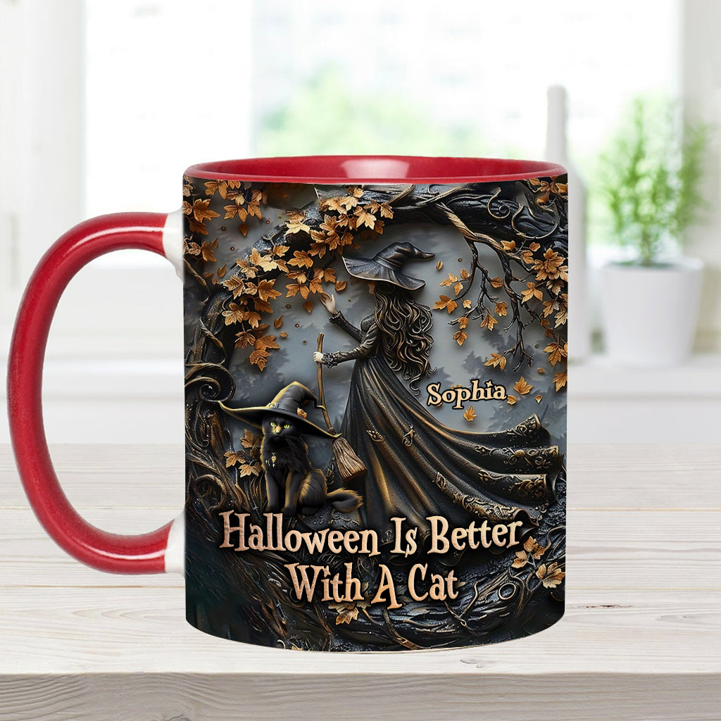 Halloween Is Better With A Cat - Personalized Black Cat Accent Mug