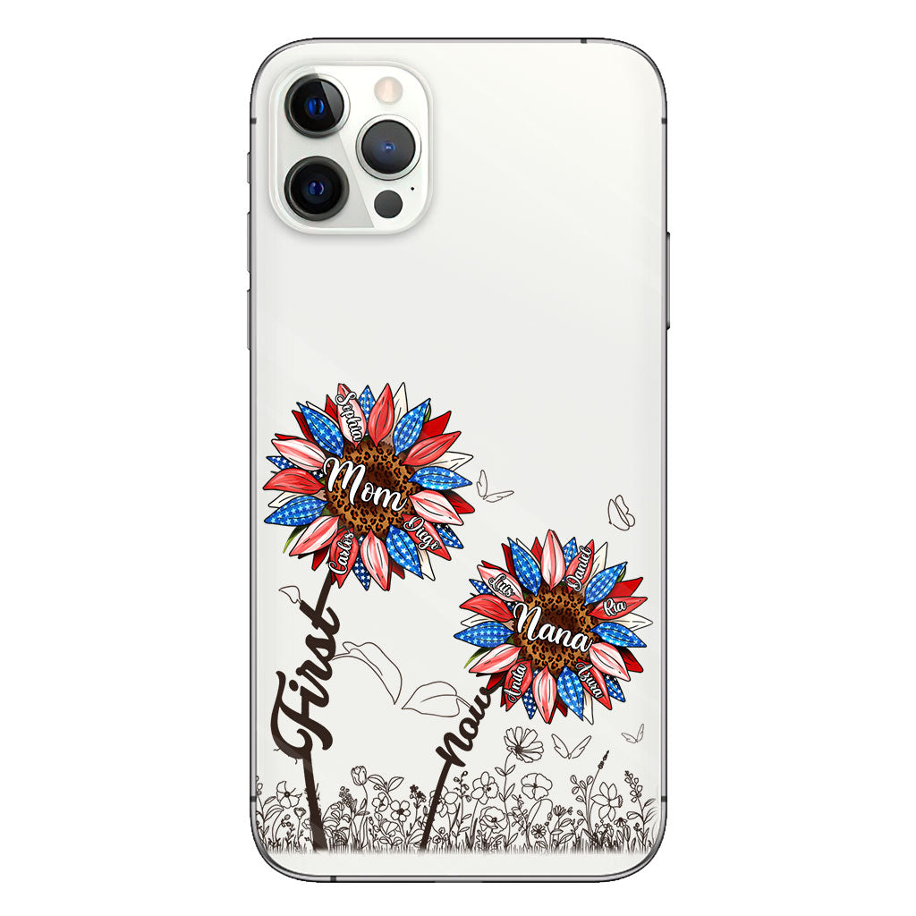 First Mom Now Grandma Sunflower Version - Personalized Grandma Clear Phone Case