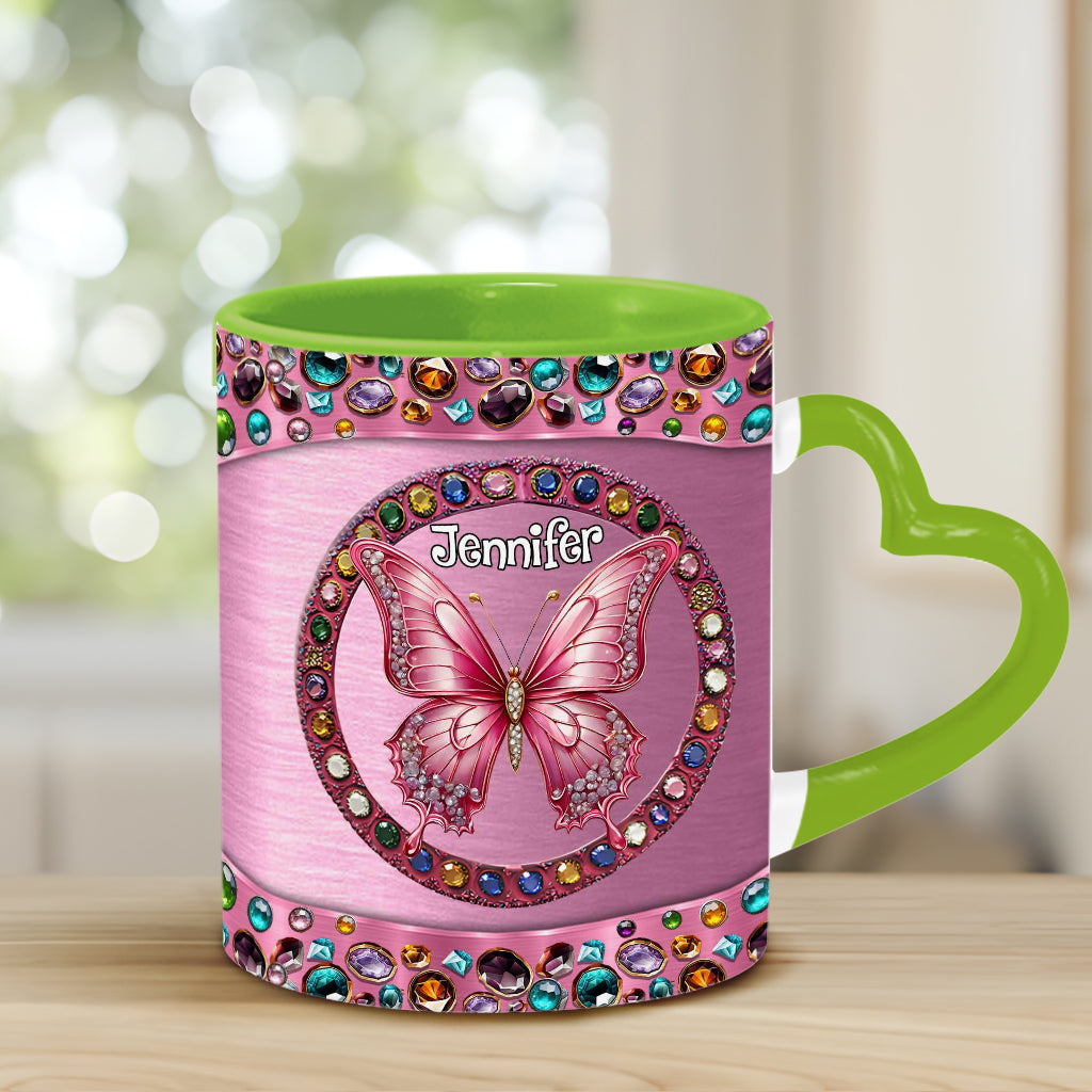 Beautiful Pink - Personalized Butterfly Heart Handle Mug