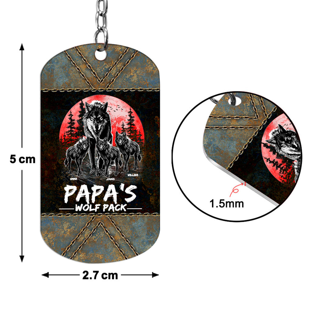 Grandpa's Wolf Pack Red Full Moon - Personalized Grandpa Stainless Steel Keychain