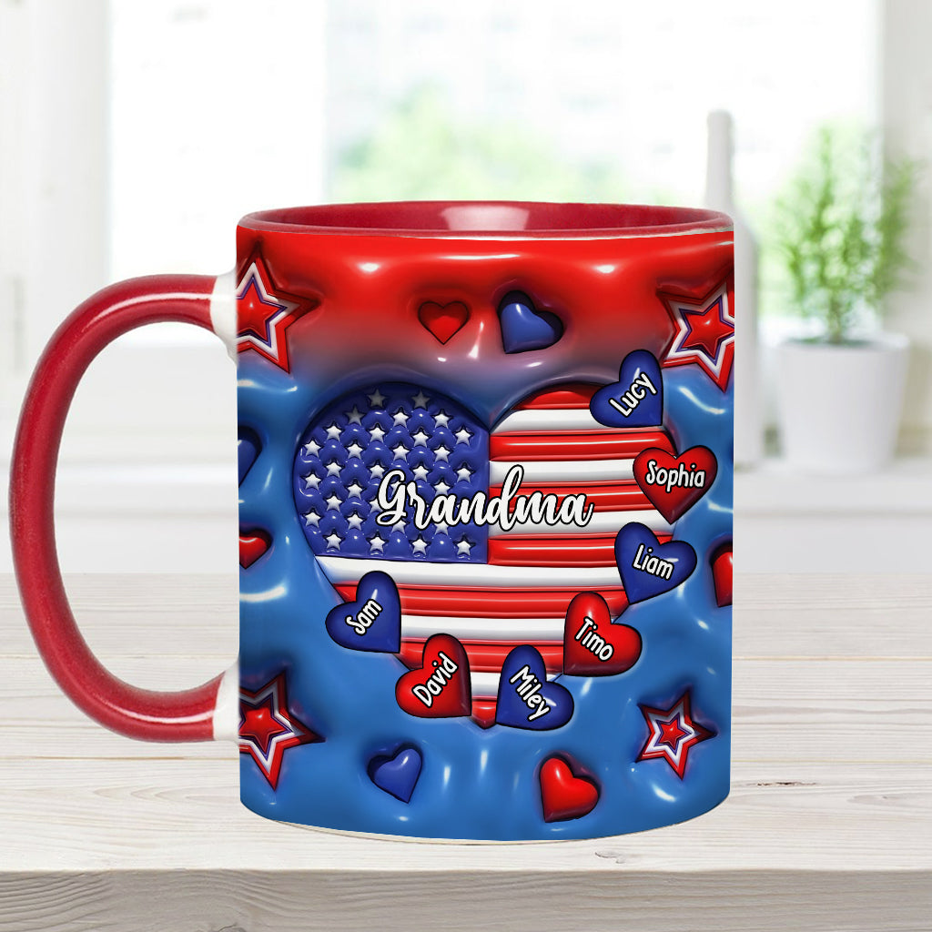 Grandma & Grandkids Puff Heart Flag - Personalized Grandma Accent Mug
