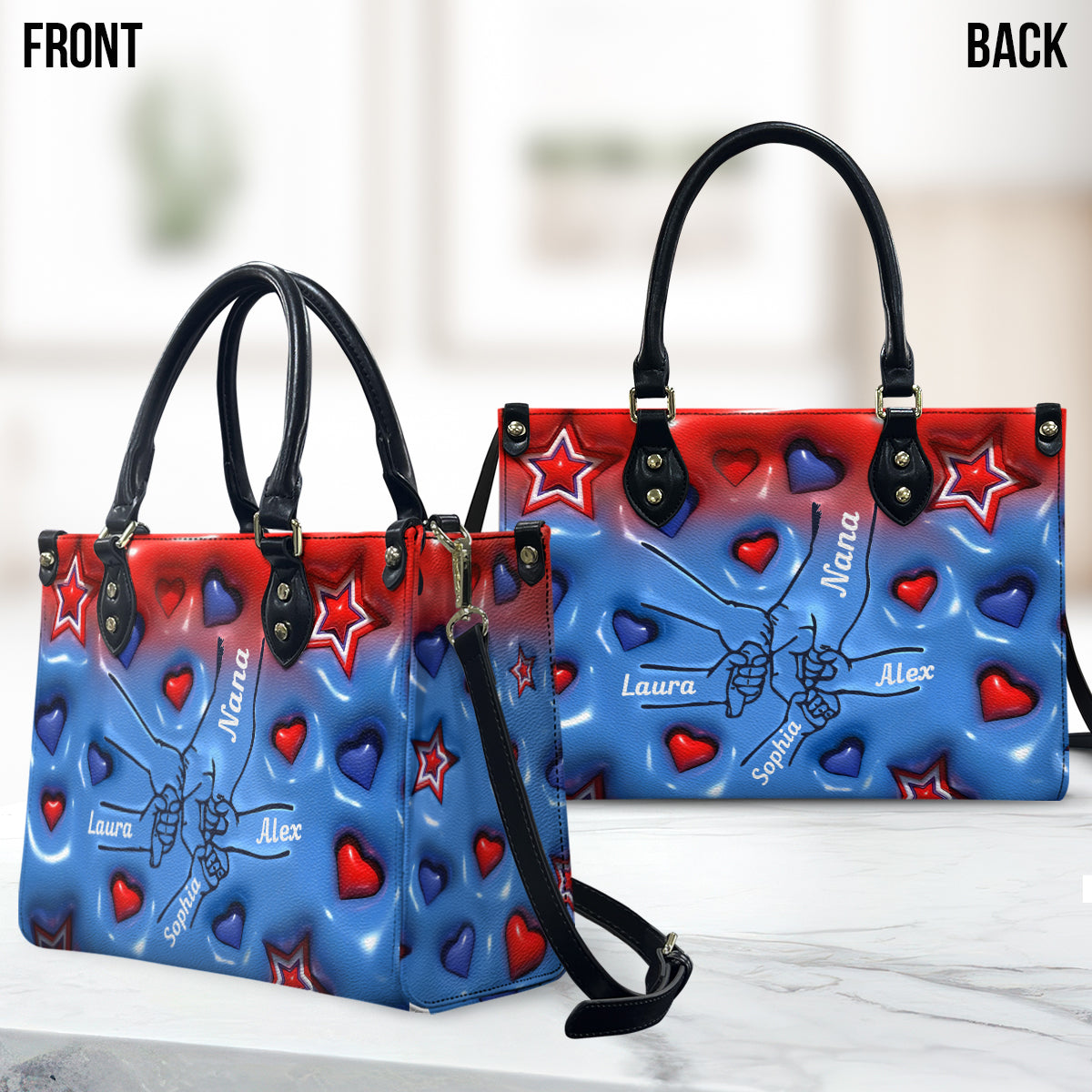 Nana & Grandkids Holding Hands - Personalized Grandma Leather Handbag