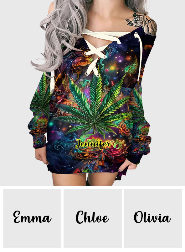 Stoner Chick - Personalized Weed Off Shoulder Long Sleeve Dress