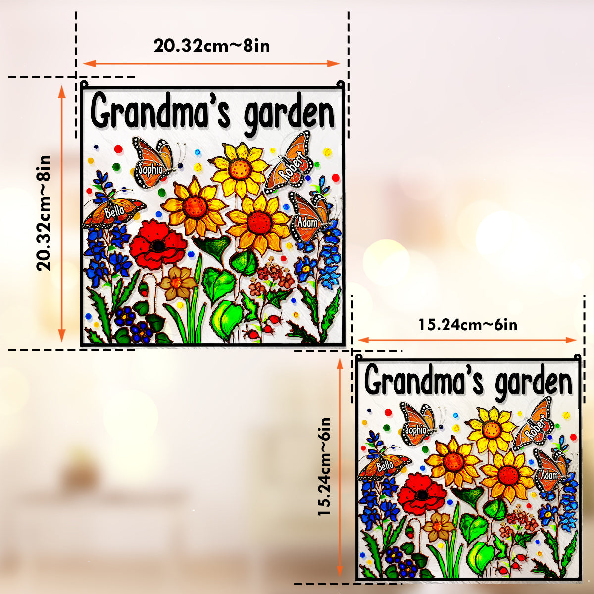 Grandma's Garden With Butterfly - Personalized Grandma Window Hanging Suncatcher Ornament