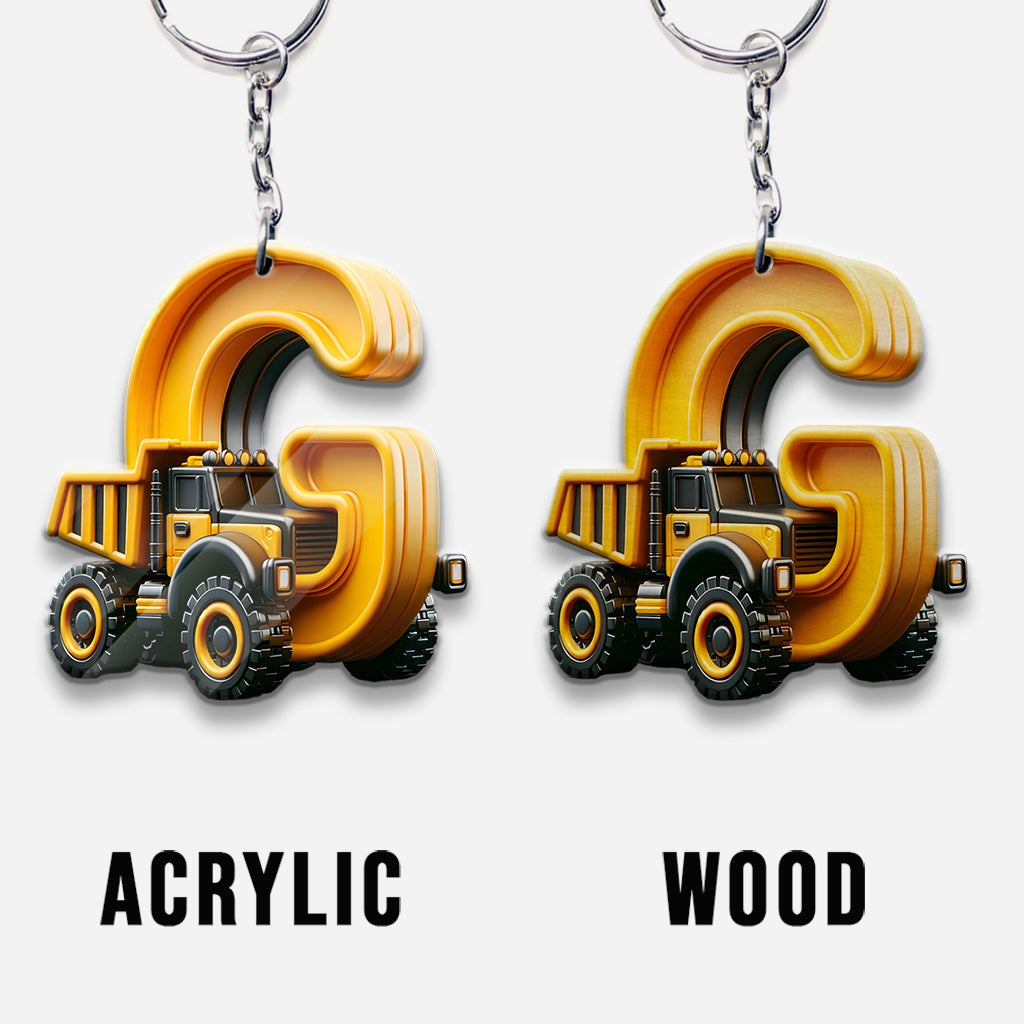 Construction Vehicles Letter - Personalized Kid Keychain