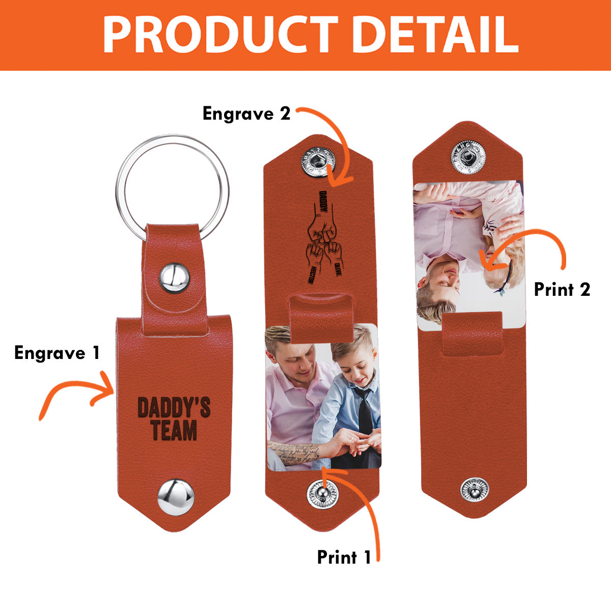 Daddy's Team - Personalized Father Photo Album Keychain