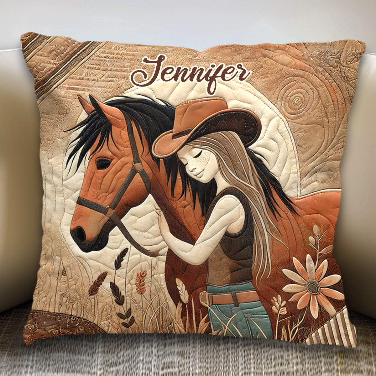Amoureux des chevaux - Coussin décoratif personnalisé à motif cheval