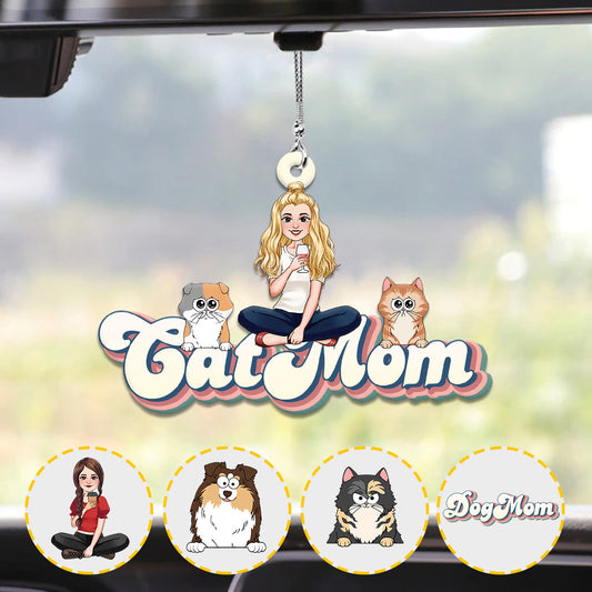 Cat Mom Dog Mom Cat Dad Dog Dad Pet Lover - Personalized Cat Car Ornament