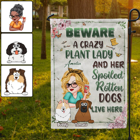Crazy Plant Lady And Her Dogs - Personalized Gardening Garden Flag