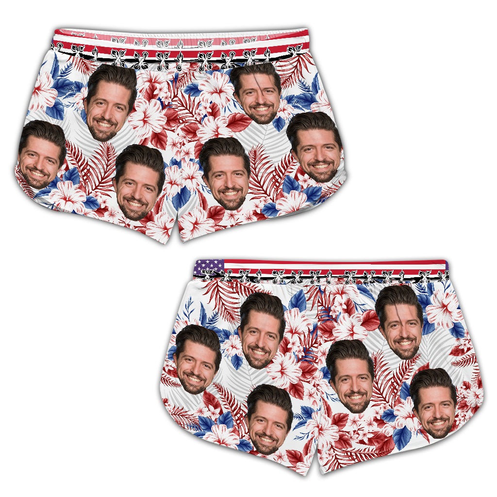 Face Customized Tropical Flag - Personalized Couple Men Shorts and Women Shorts