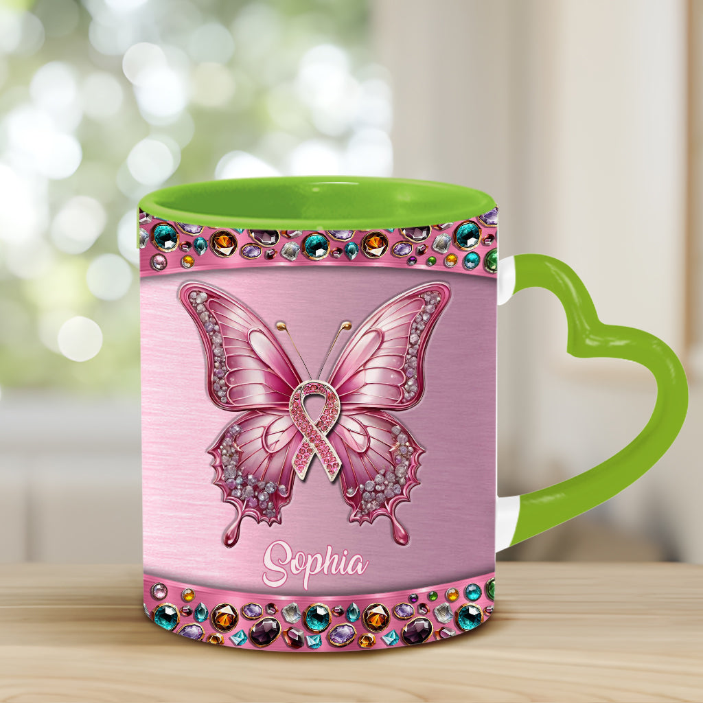 Faith Hope Love - Personalized Breast Cancer Awareness Heart Handle Mug