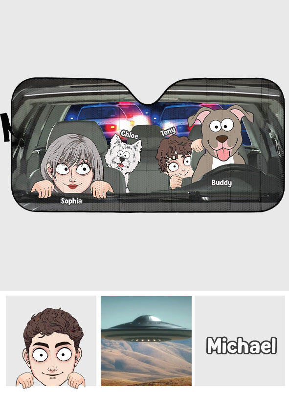 Du, ich und die Hunde – Personalisierter Sonnenschutz fürs Auto mit Hund
