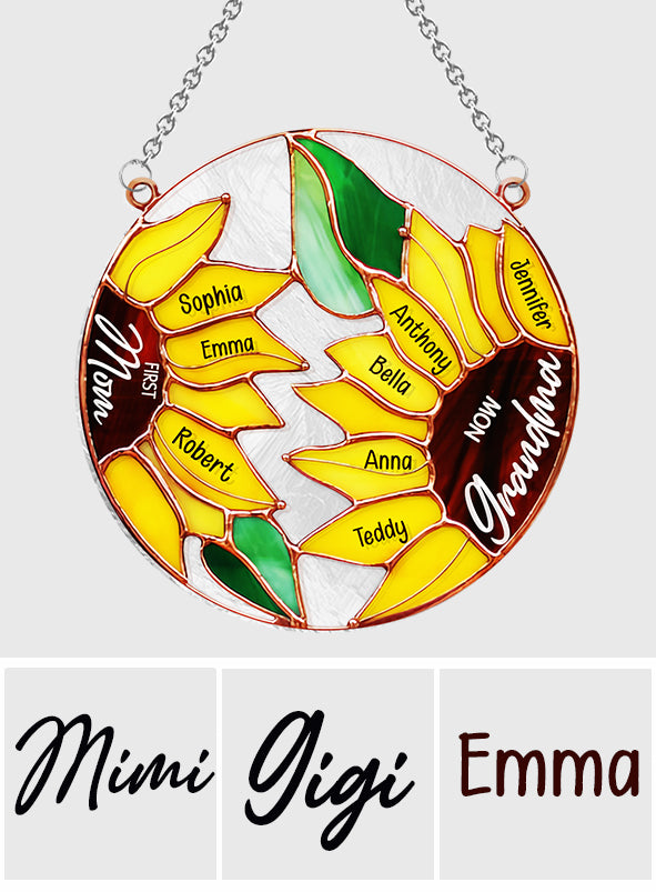 Erst Mama, jetzt Oma – Sonnenblume – Personalisierter Oma-Fensterhänger 