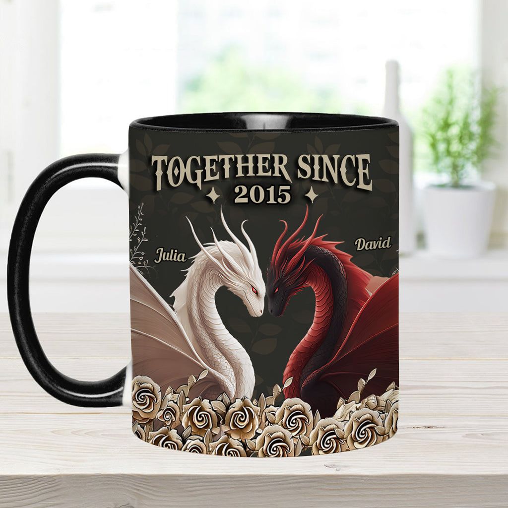 Mug personnalisé « De notre premier baiser » avec motif dragon