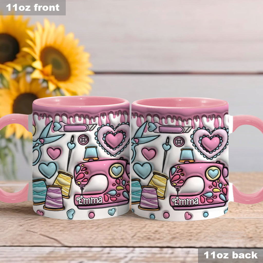 Mug rose personnalisé pour les passionnées de couture - Thème couture