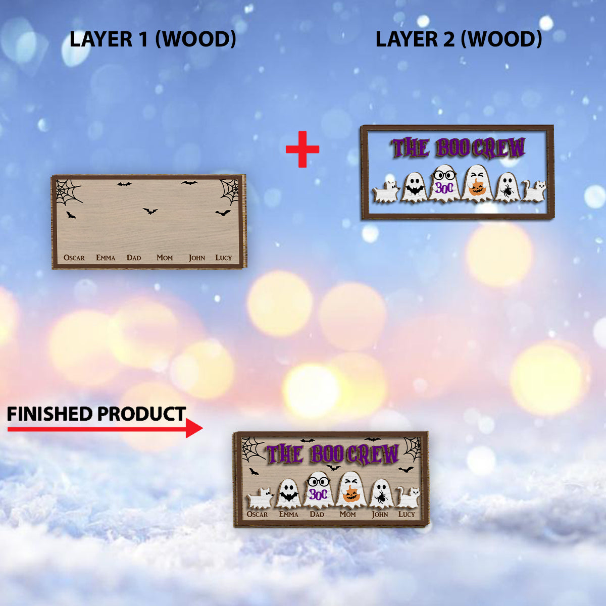 The Boo Crew - Personalized Family 2 Layered Wood Sign / Wood Plaque