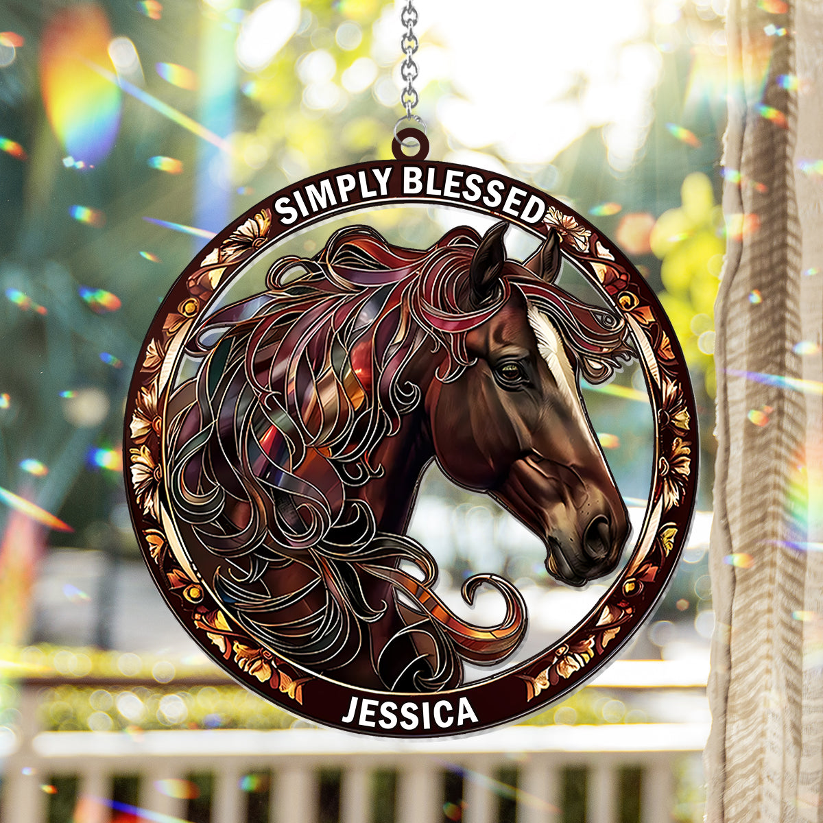 Simply Blessed - Personalized Horse Window Hanging Suncatcher Ornament