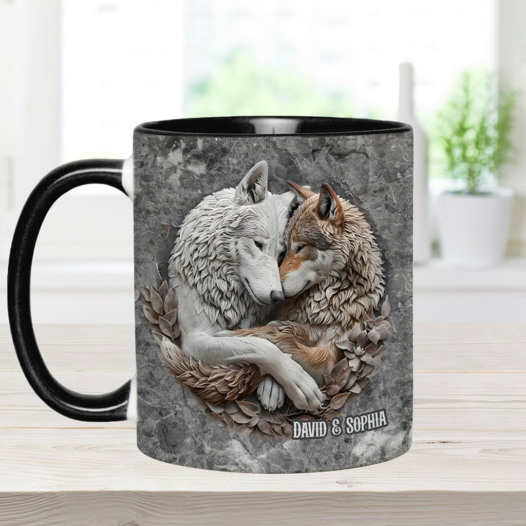 Wolfspaar – Personalisierte Tasse mit Wolfsmotiv
