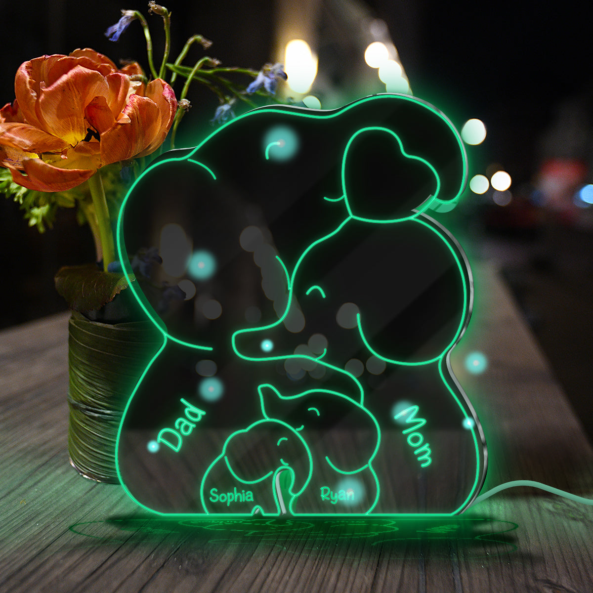 Elephant Family - Personalized Family Mirror Light
