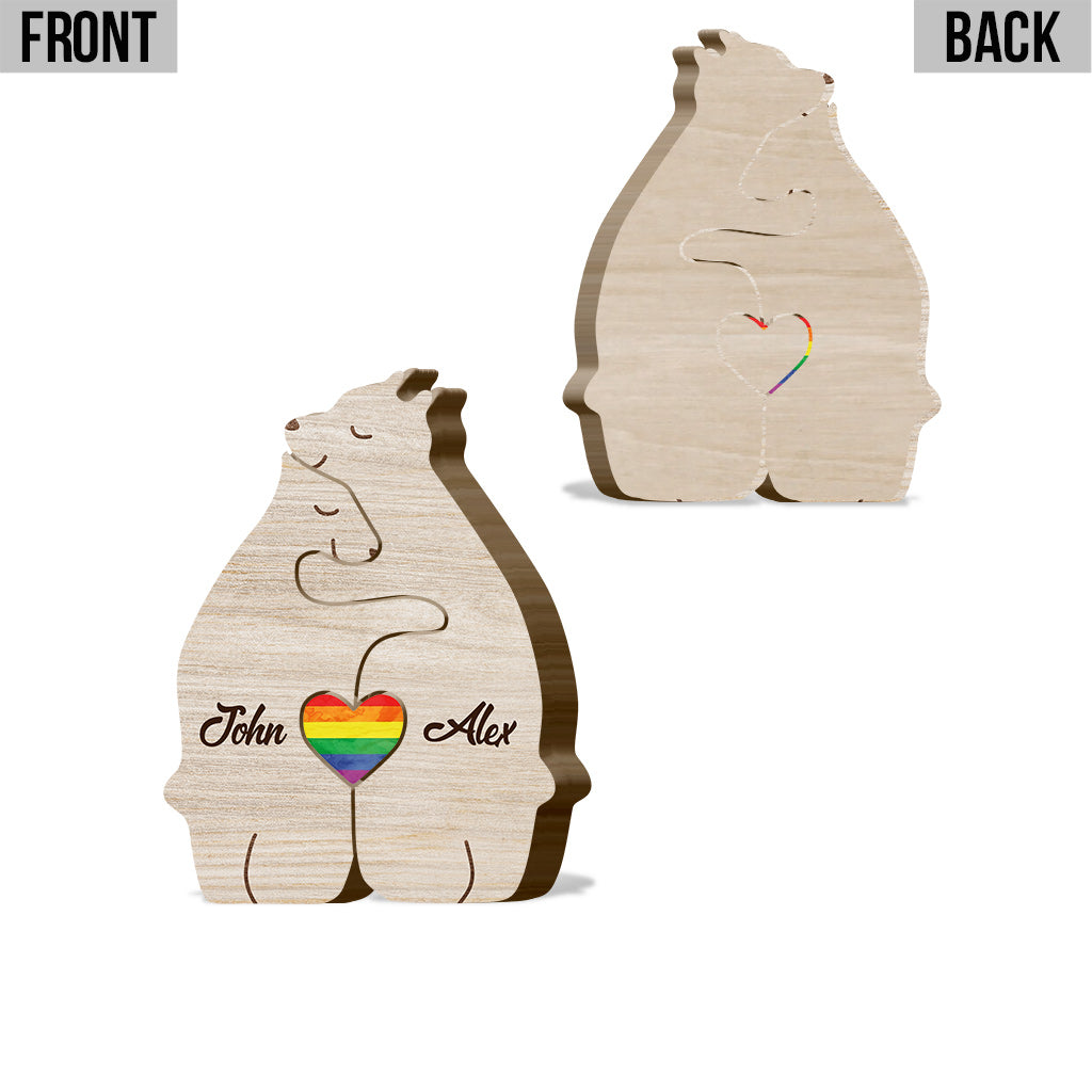 L'amour triomphe - Oursons câlins - Drapeau de la fierté personnalisé - Puzzle en bois en forme de drapeau LGBT - Soutien personnalisé à la communauté LGBT