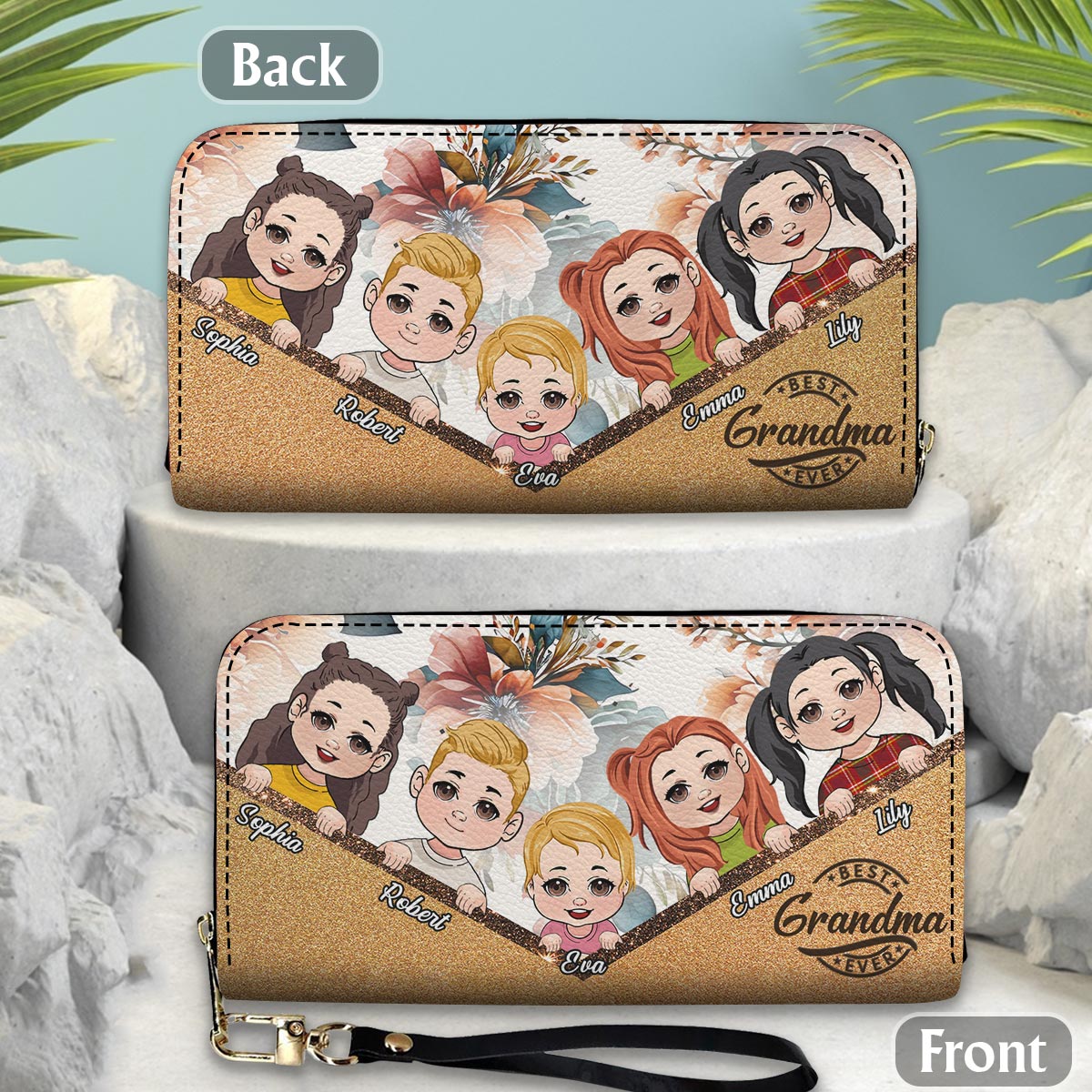 Best Grandma Mom Ever - Personalized Grandma Leather Long Wallet