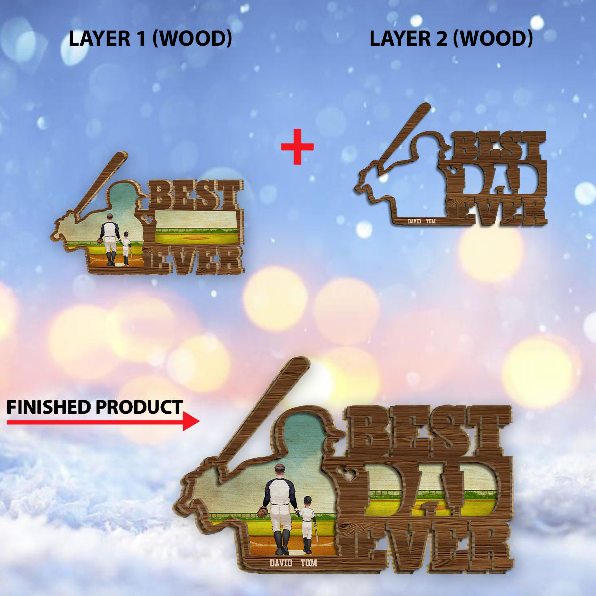 Bester Papa aller Zeiten – Baseball-Papa – Personalisiertes zweilagiges Holzschild / Holzplakette