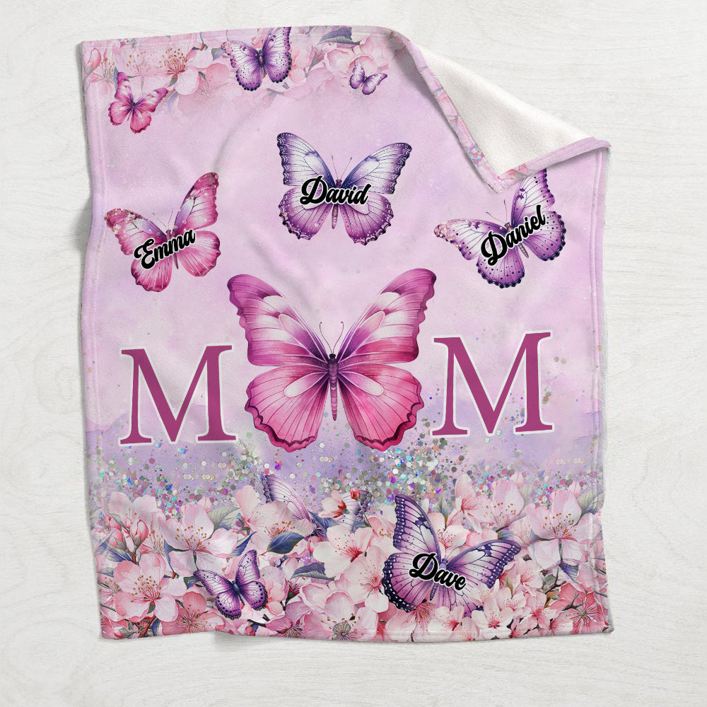 Pink Floral Butterfly - Personalized Mother Blanket