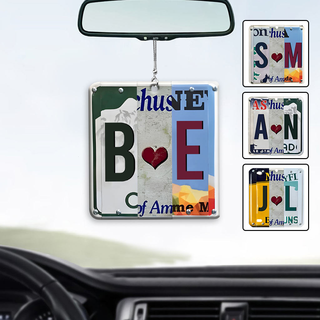 Any Letter Liscense PLate - Personalized Couple Car Ornament
