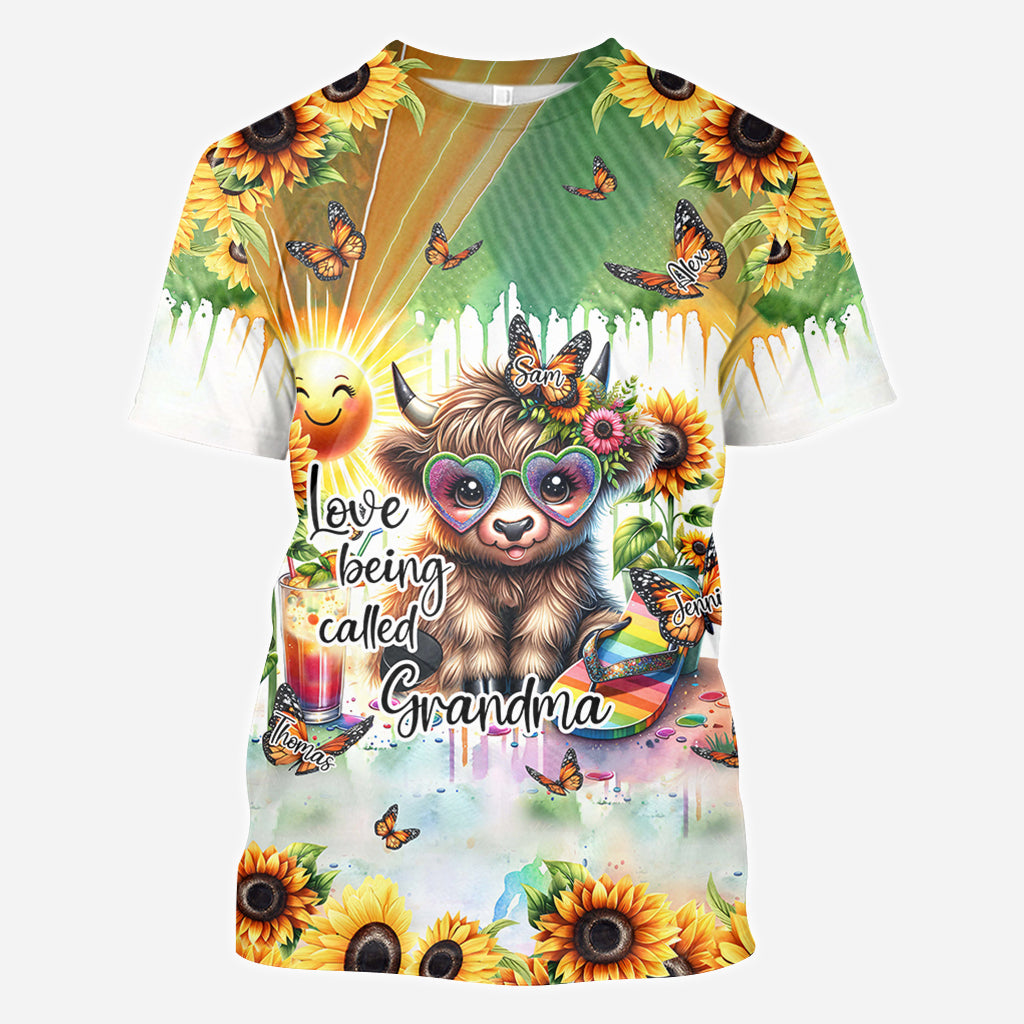 Love Being Called Grandma Highland Cow Summer Vibes - Personalized All Over Shirt