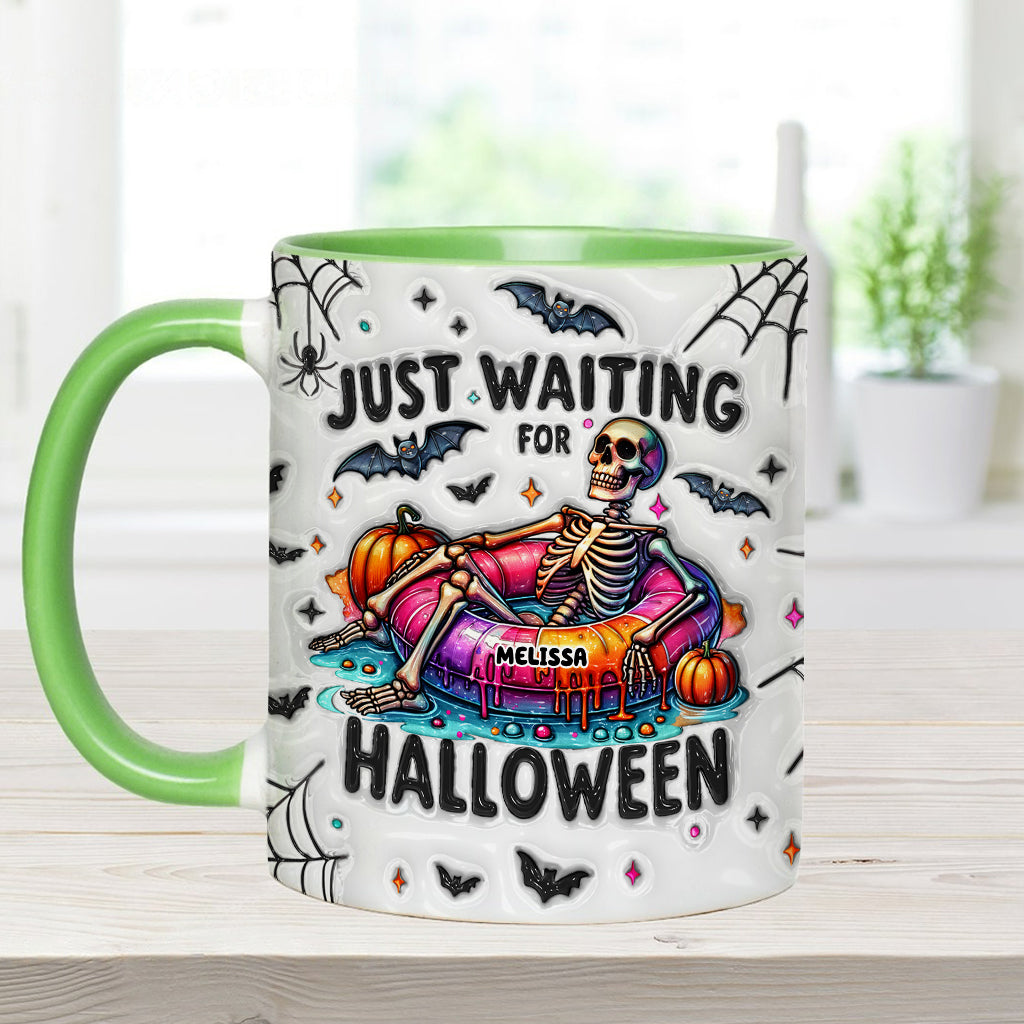 Just Waiting for Halloween - Personalized Skull Accent Mug