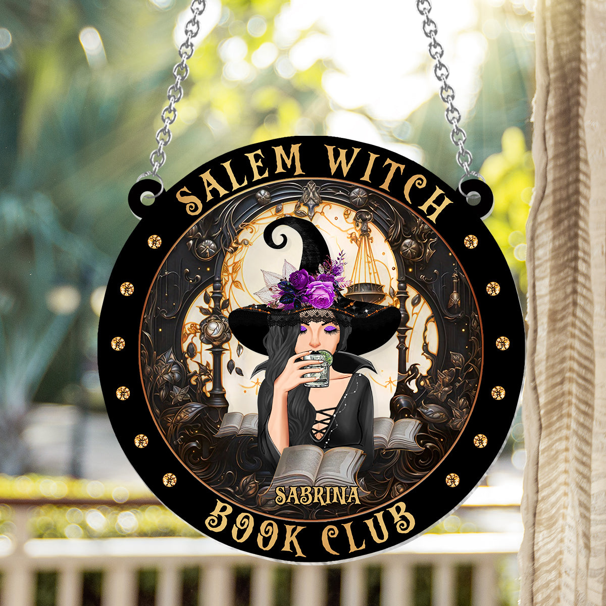 Salem Witch Book Club - Personalized Witch Window Hanging Suncatcher Ornament